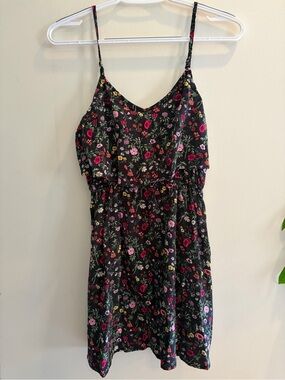 H&M Black Floral Spaghetti-Strap Dress with Pink Accents